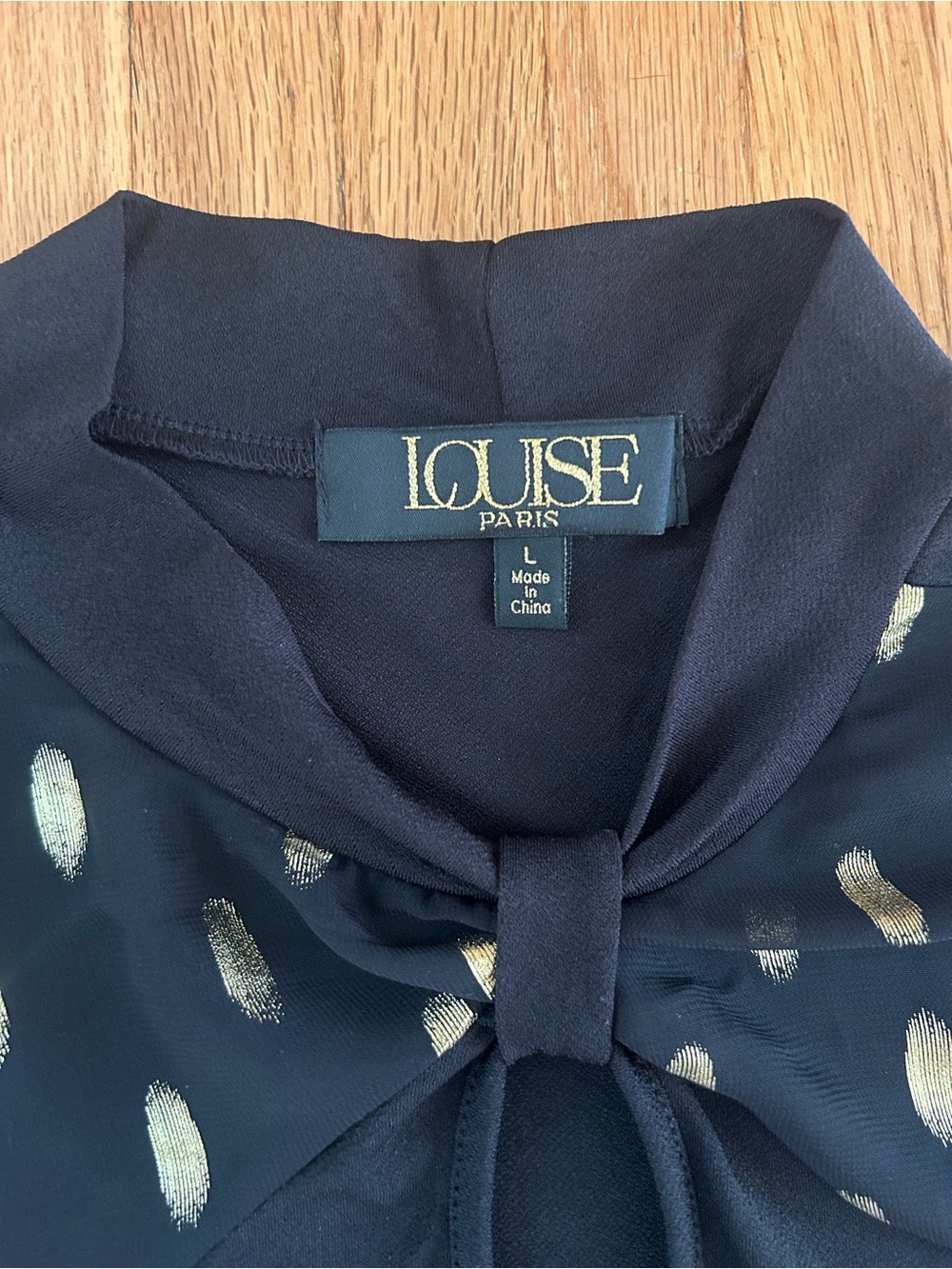 Louise Paris Black Blouse with Gold Dot Sheer Sleeves - Picture 2 of 3
